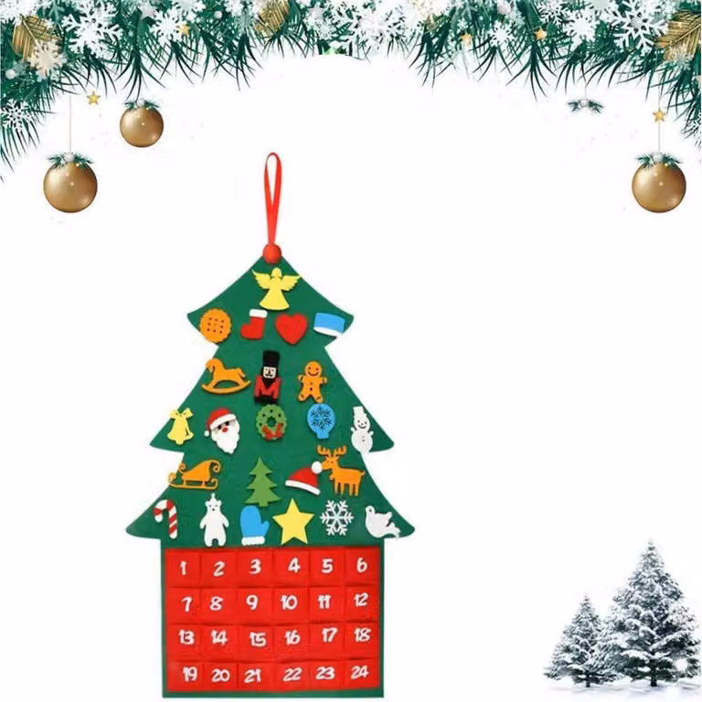 Calendario dell'Avvento in feltro, con 24 tasche, da appendere al muro, dimensioni 55 x 92 cm, decorazione natalizia