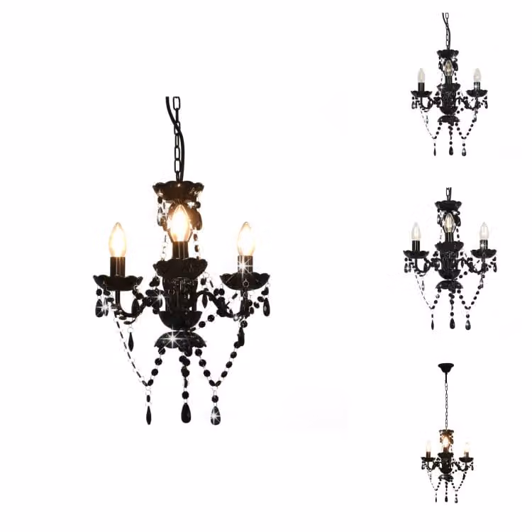 vidaXL Lampadario con perle nere rotonde 3×E14 - Lampade