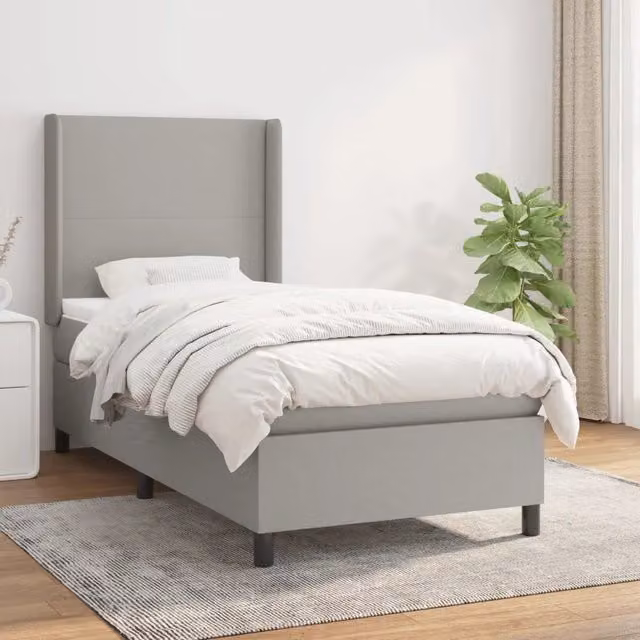 Letto con Giroletto a Molle e Materasso Ibrido vidaXL, Grigio Chiaro e Bianco, L/P: 90 x 200 cm
