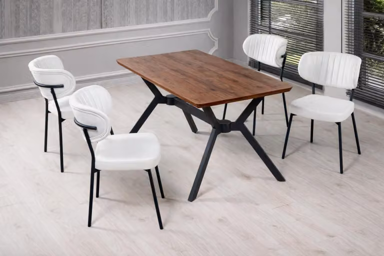 Tavolo con 4 sedie, stile moderno, colore marrone, comodo, nuovo, confortevole