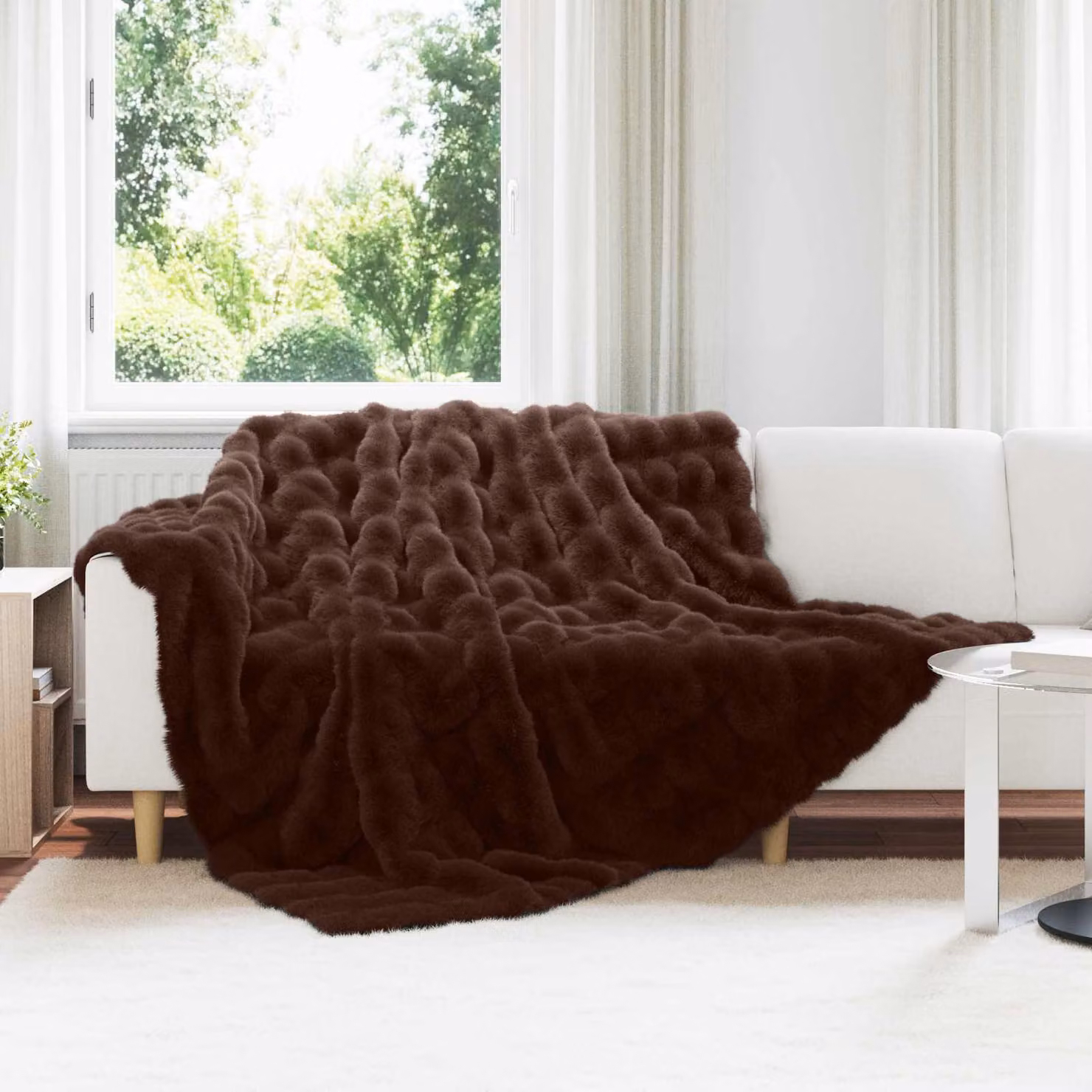 Coperta antiscivolo in ecopelliccia di coniglio vidaXL, colore marrone, L 270 x P 240 x H 1 cm