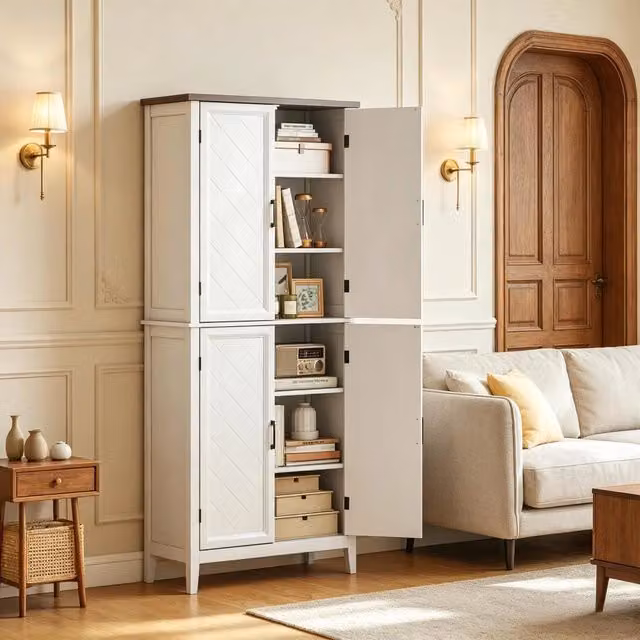 Credenza alta con 4 ante e 4 ripiani regolabili, per cucina e sala da pranzo, in MDF bianco, 76 × 40 × 178,5 cm