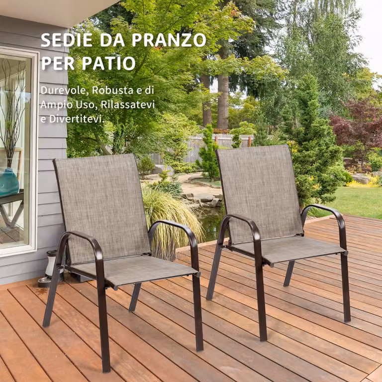 Sedie da giardino e bistrot Costway con braccioli curvi in metallo e tessuto textilene Grigio