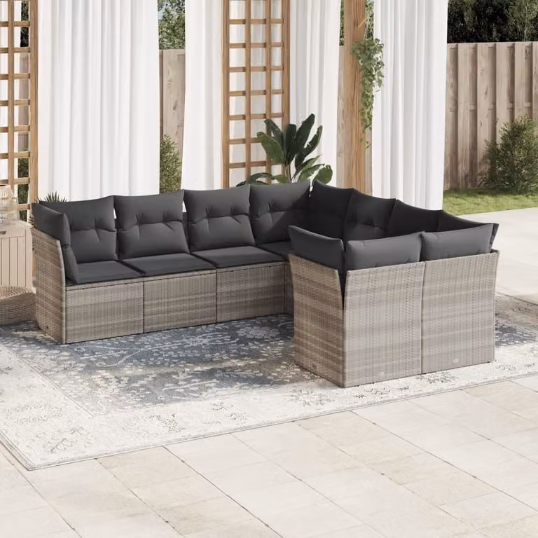 Maison Exclusive - Set Divano da Giardino 8pz con Cuscini Grigio Chiaro Polyrattan