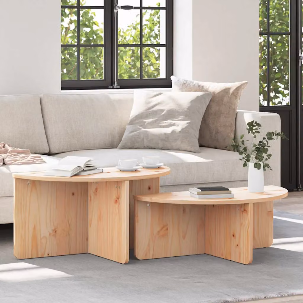 Set di 2 tavolini da salotto vidaXL in legno di pino rustico, colore naturale, L/P/H: 79 x 39,5 x 40 cm