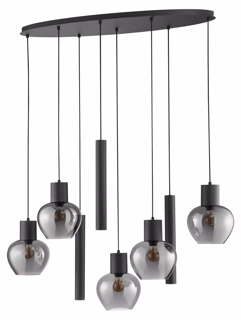Lampada a sospensione Ligari, 126 cm, nera/vetro fumé, attacco E27, 20W, grado di protezione IP20, per uso interno
