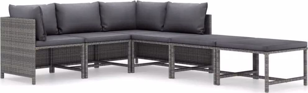Set Divani da Giardino 6 pz con Cuscini in Polyrattan Grigio