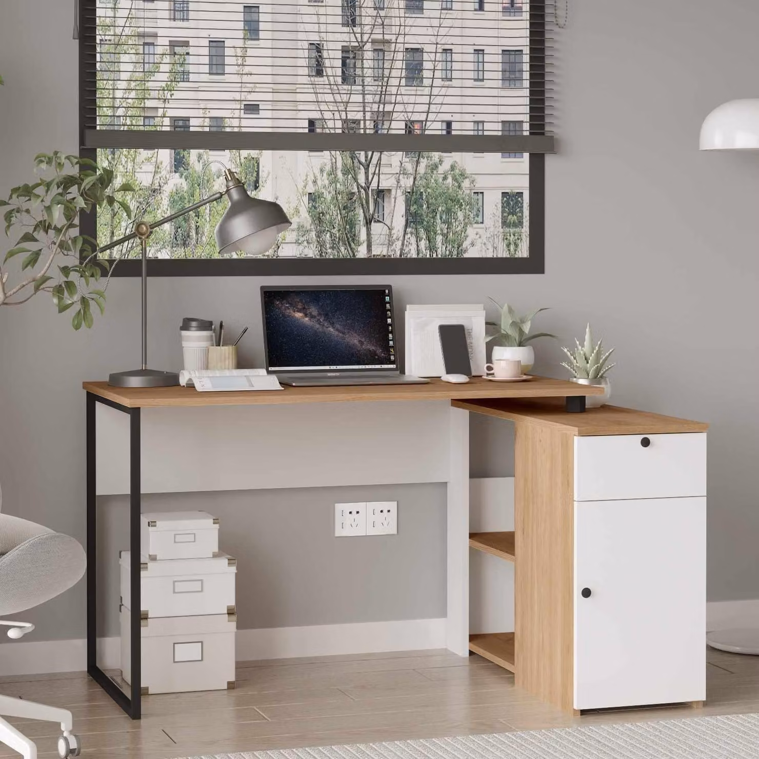 Skye Decor, Scrivania di alta qualità (codice per genitori) - 100% melaminico, 129,8 cm, design moderno