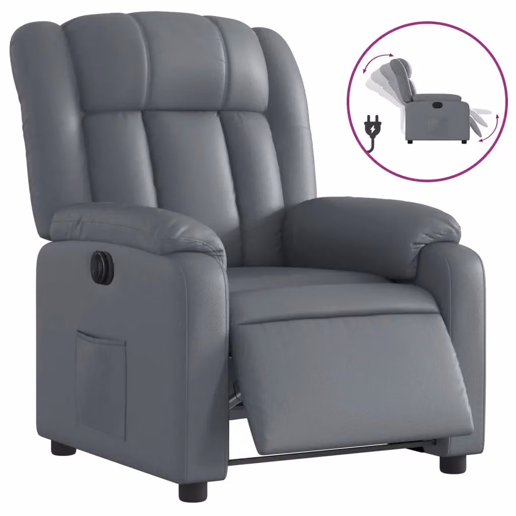 Poltrona Reclinabile Elettrica vidaXL in Similpelle Grigia con Braccioli – 2