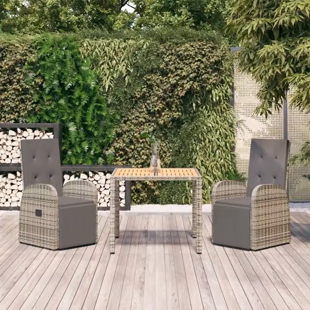 Set da Pranzo da Giardino 3 pz con Cuscini in Polyrattan Grigio 3157591
