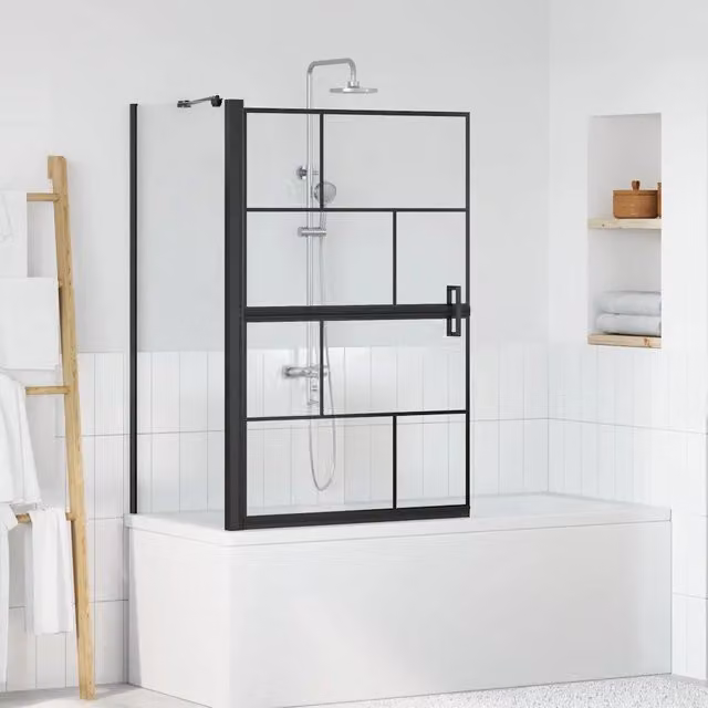 vidaXL Schermo per Bagno e Doccia Nero e Trasparente L 80 cm x P 68 cm x H 128 cm