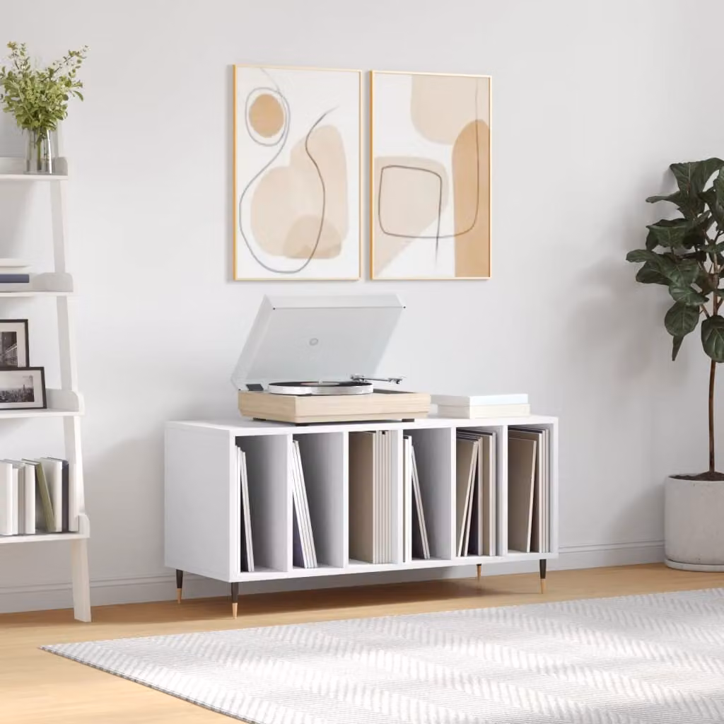 vidaXL Mobile Porta Dischi Bianco in Legno Multistrato L: 100 cm, P: 38 cm, H: 48 cm
