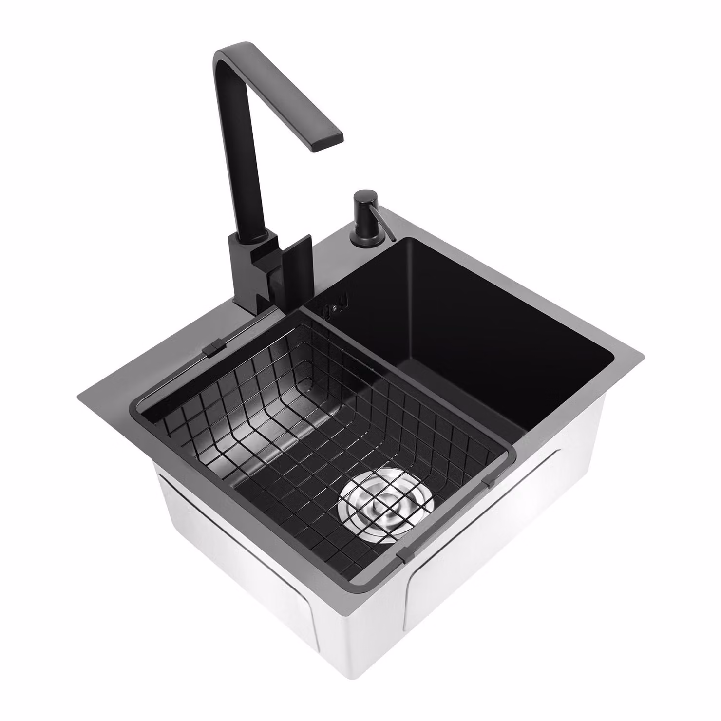 Lavello da cucina a una vasca - 40x45 cm - Acciaio inossidabile - Nero - Da incasso