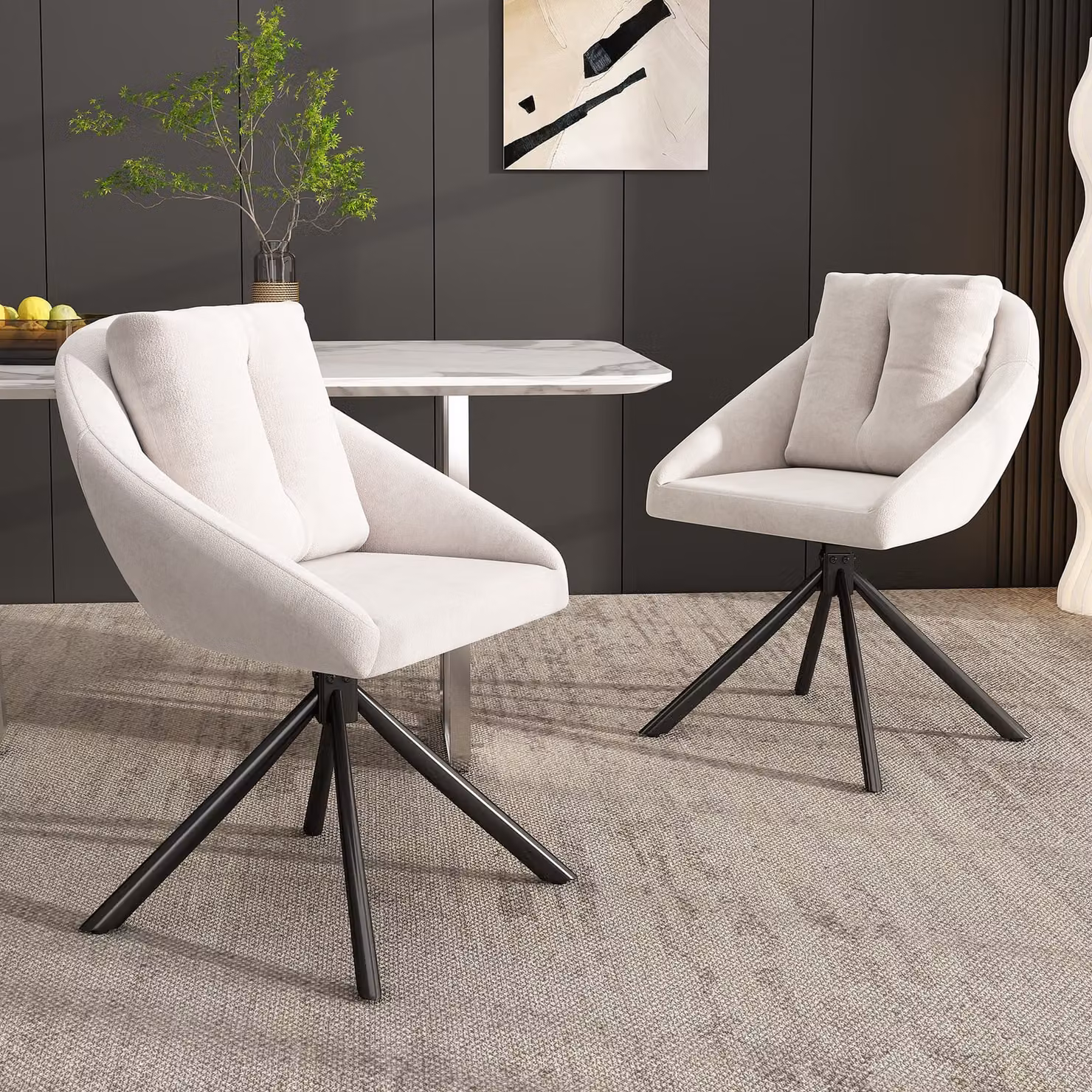 okwish Sedia girevole Poltrona relax (2 pezzi) con cuscino e schienale, Poltrona relax ergonomica, poltrona da TV, poltrona imbottita, Beige