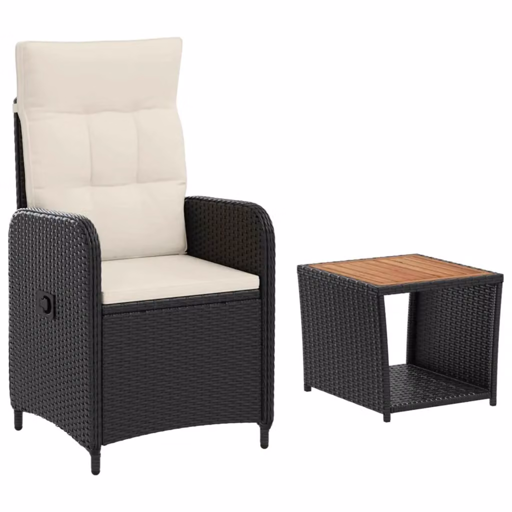 Set Lounge da Giardino Moderno vidaXL composto da 2 Poltrone con Cuscini e Tavolino da Caffè, Struttura in Acciaio Verniciato a Polvere e Tessuto Resistente ai Raggi UV, Colore Nero e Bianco – 2