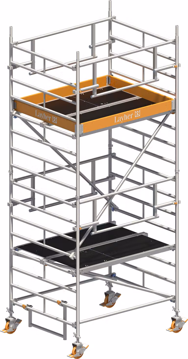 Ponteggio mobile Layher Uni Kompakt P2 Safety Plus con doppia ringhiera 5,20 m AH