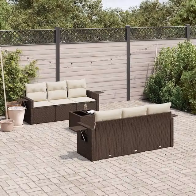 Set Divani da Giardino 7 pz con Cuscini Marrone in Polyrattan 3219912