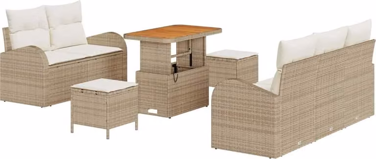 Set Divano da Giardino con cuscino 8 pcs Beige polyrattan