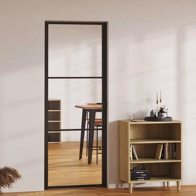 Porta da interno moderna vidaXL in vetro trasparente e alluminio nero, L: 76 cm, H: 201,5 cm