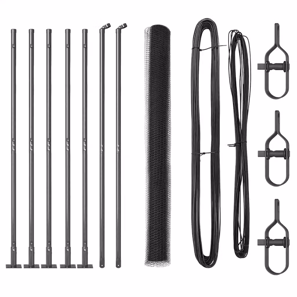 Recinzione esagonale vidaXL in acciaio rivestito in PVC con base in cemento, Grigio, L: 10 m, H: 1,5 m – 2