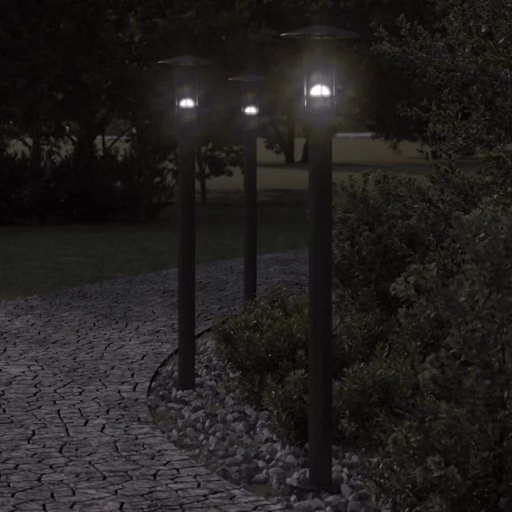 Set di 3 lampade da terra per esterni in acciaio inox e plastica, colore nero, Altezza: 100 cm – 2