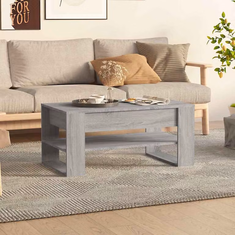 vidaXL Tavolino da Salotto Moderno in Legno Multistrato Grigio L: 102 cm, P: 55 cm, H: 45 cm