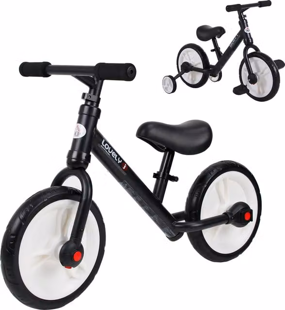 Bici senza pedali HOMCOM per bambini da 2-5 anni con sellino regolabile e ruote ausiliarie, Nero – 1