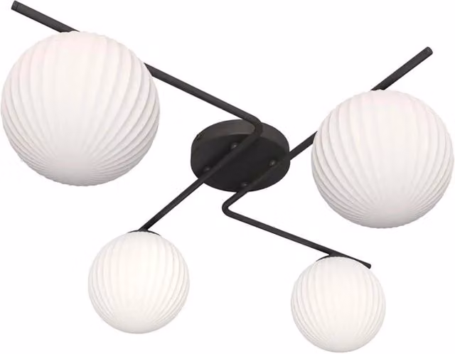 Plafoniera Moderna Luceart-Classic con 4 Luci in Metallo Nero e Diffusori in Vetro Opale Bianco