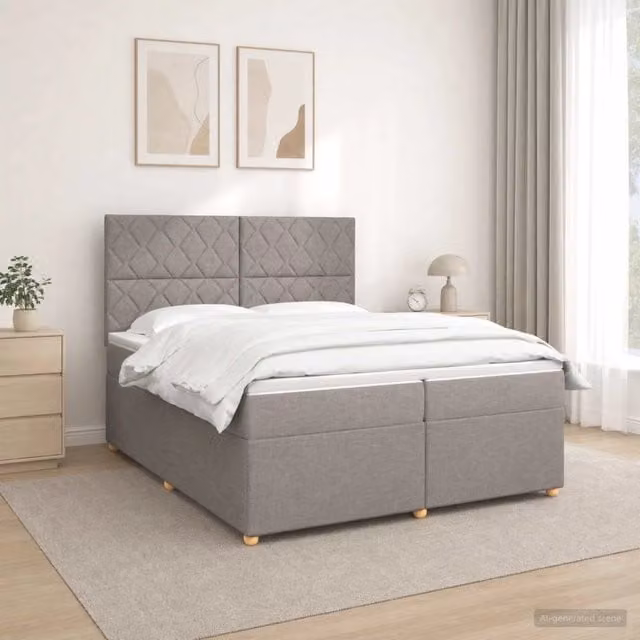 Letto box spring con materasso ibrido vidaXL in tessuto beige e grigio L/P/H: 200 x 200 x 140,5 cm
