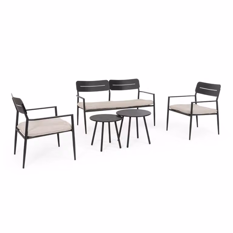 Set salotto MOSCARI in acciaio antracite e tessuto beige