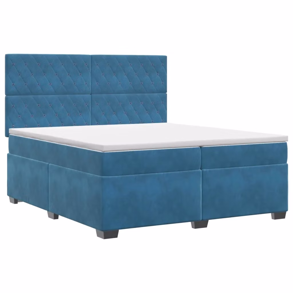 Letto box spring con materasso ibrido vidaXL in velluto blu e bianco L/P/H: 200 x 200 x 140,5 cm – 2