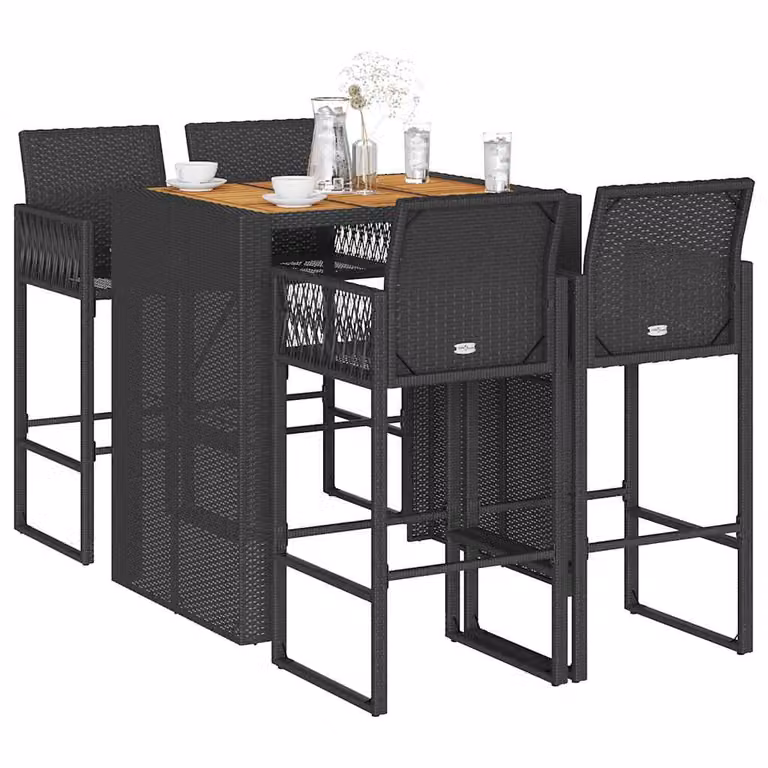 Set Bar da Giardino vidaXL in 5 Pezzi in Polyrattan e Legno di Acacia Nero
