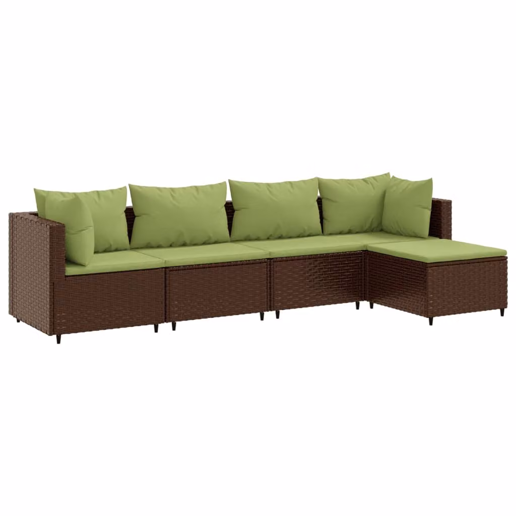 Set Divani da Giardino 5 pz con Cuscini Marrone in Polyrattan