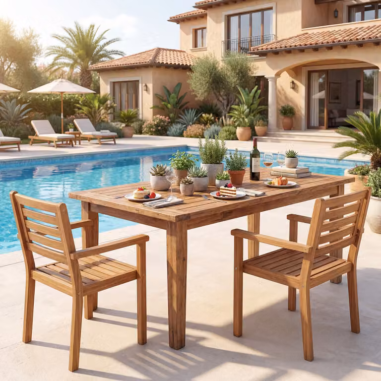 Set da giardino Costway composto da tavolo da picnic quadrato e 2 sedie con schienale inclinato in legno di acacia marrone e beige