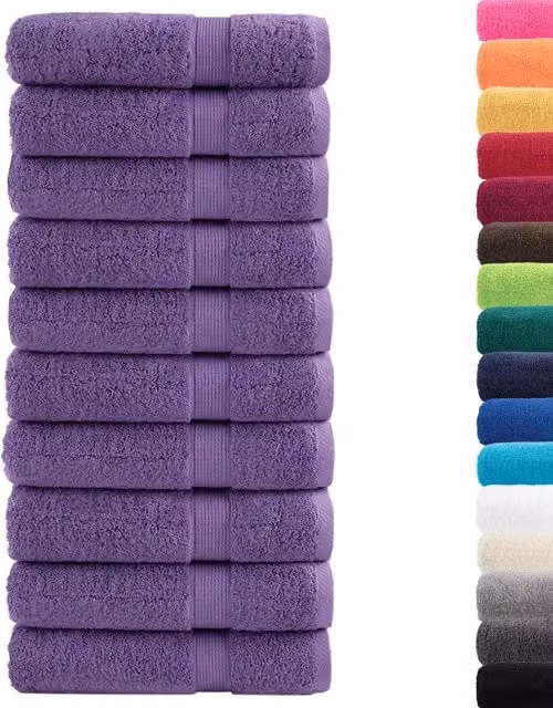 Set di 10 asciugamani da doccia SOLUND in cotone spugna viola, L 70 cm x P 140 cm, 600 g/m2