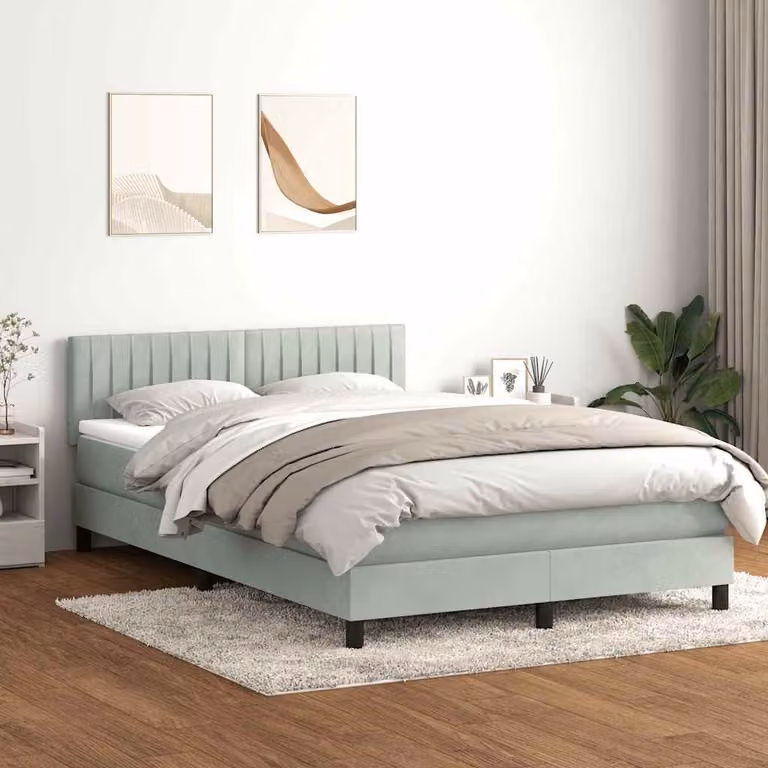 Letto a Molle con Materasso Ibrido e Illuminazione LED vidaXL in Velluto Grigio Chiaro L: 160 cm, P: 213 cm