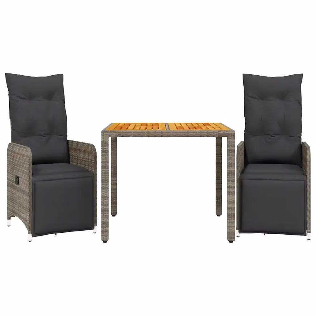 Set Bistrò da Giardino vidaXL in Legno di Acacia e Polyrattan Grigio con 3 Pezzi – 2