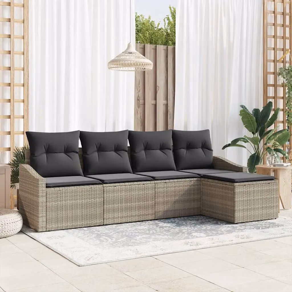 Set di divani da giardino vidaXL a forma di L con cuscini Grigio chiaro e struttura in metallo e rattan – 1