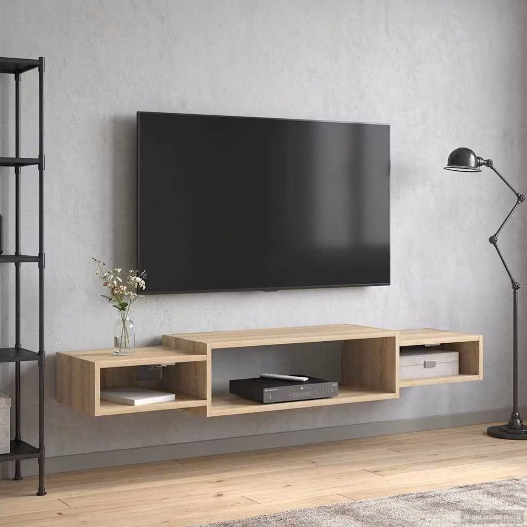 Mobile TV da parete vidaXL in Rovere Sonoma, L 140 x P 28 x H 21 cm