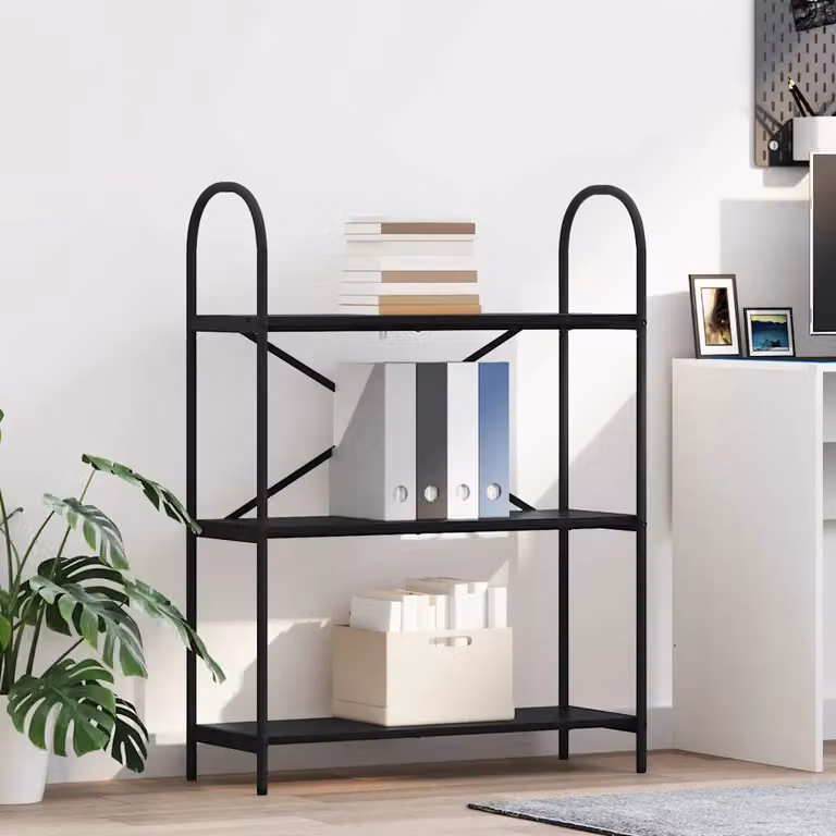Libreria moderna vidaXL a 3 livelli in metallo e MDF nero L 80 cm, P 30 cm, H 109 cm