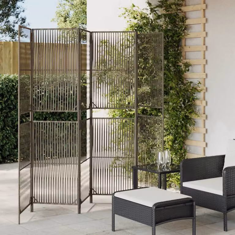 vidaXL Divisorio per Ambienti a 6 Pannelli in Polyrattan e Metallo Grigio H: 180 cm, L: 294 cm