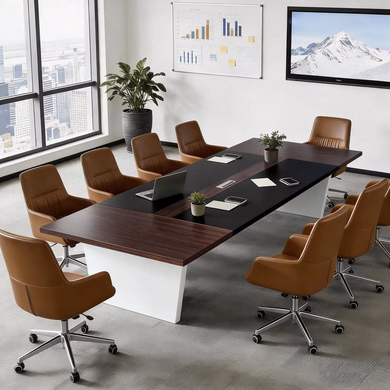 Tavolo da conferenza per ufficio, dimensioni 240x100x74 cm. Tavolo moderno per riunioni con piano di 2,5 cm di spessore