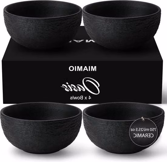 Set di 4 ciotole per zuppa MIAMIO in ceramica nera adatta a microonde forno e lavastoviglie