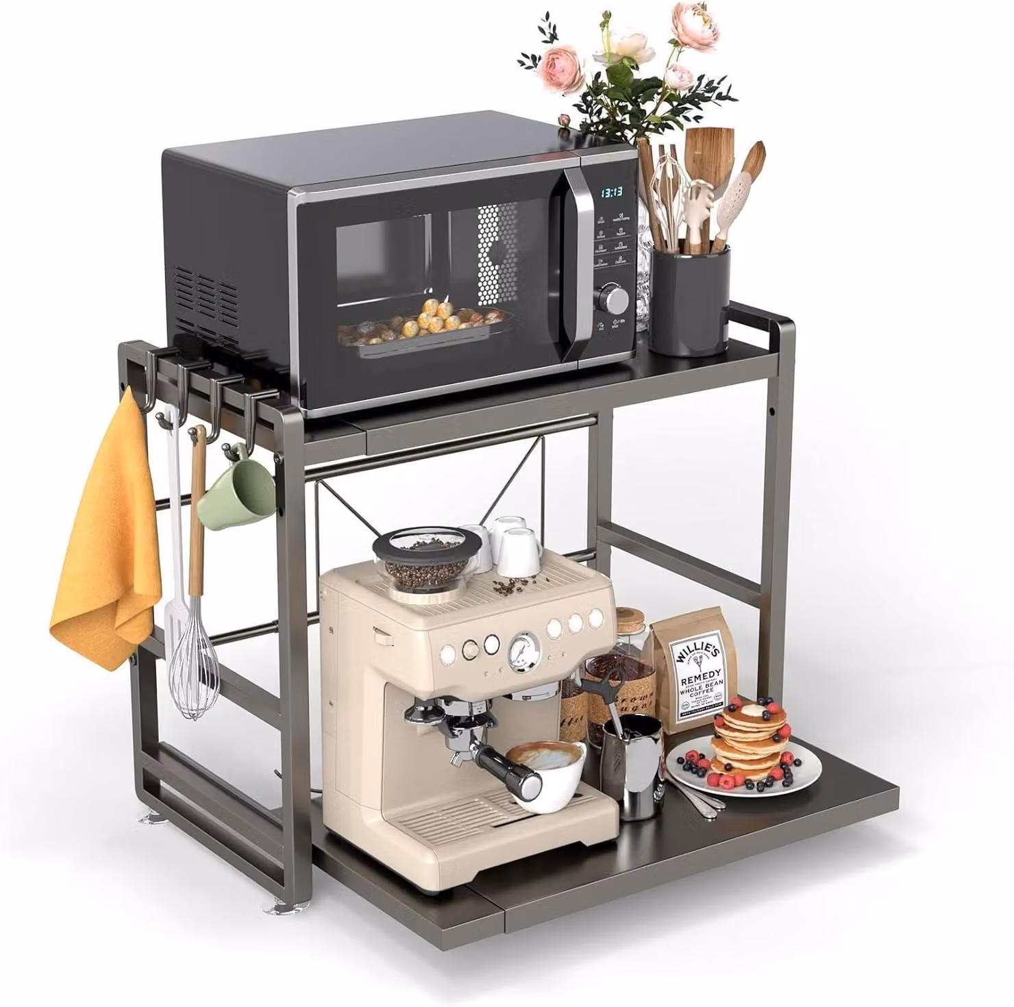 Mensola da cucina 2 livelli regolabile cassetto estraibile Acciaio al carbonio bianco