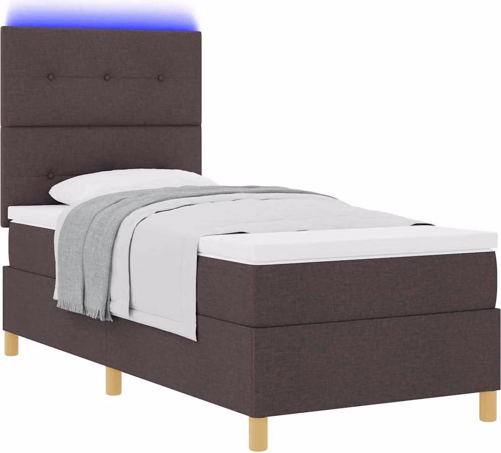 Letto a molle con materasso marrone scuro 100 x 200 cm in tessuto