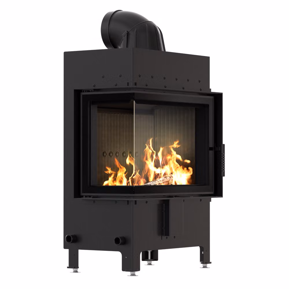 Caminetto in acciaio KRATKI LUCY sinistro 12 kW Ø 200 rivestimento nero thermotec
