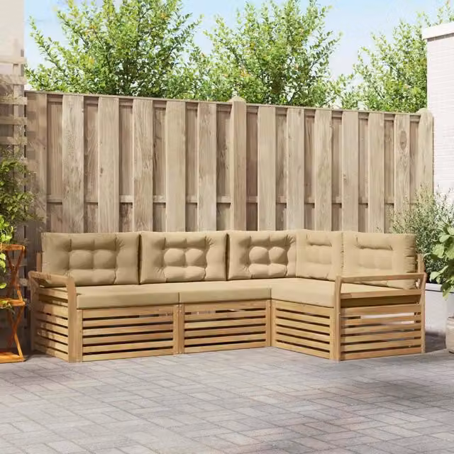 Set di divani da esterno 4 pz Bianco e Beige Poliestere 3390408