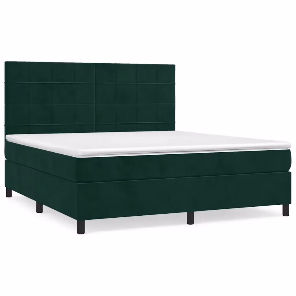 Letto Ibrido vidaXL con Giroletto a Molle e Materasso in Velluto Verde Scuro e Bianco L/P: 180 x 200 cm – 2
