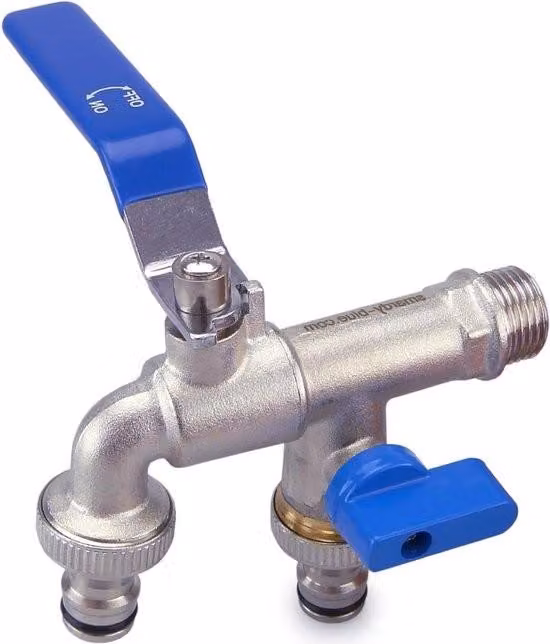 Doppio rubinetto 1/2x3/4x3/4 pollici in ottone - Resistente alla ruggine e al gelo - incl. 2 attacchi per tubo flessibile - Lavatrice a pioggia da giardino