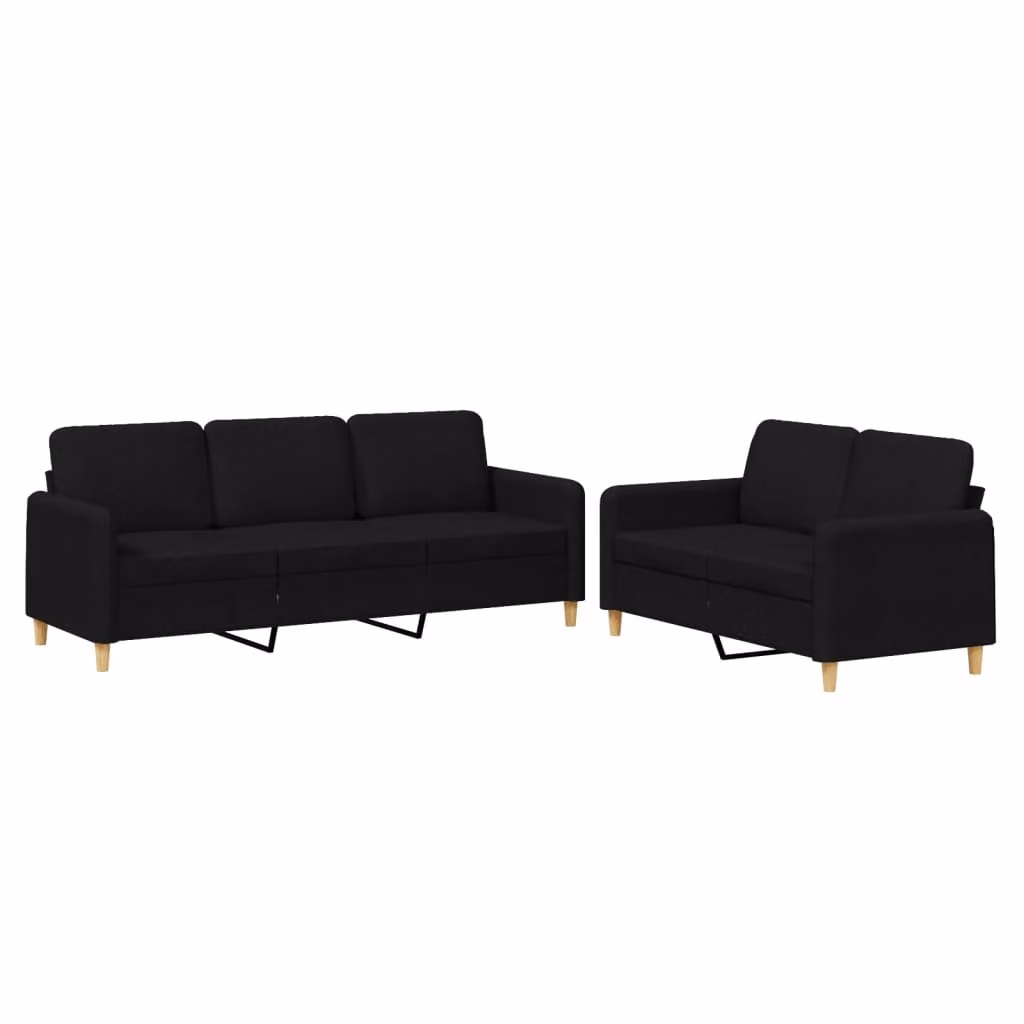 Set di Divani 2 pz con Cuscini Nero in Tessuto